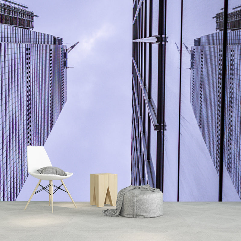 Simple City Building Mural Wallpaper for Meeting Room Stain Resistant, Custom Made