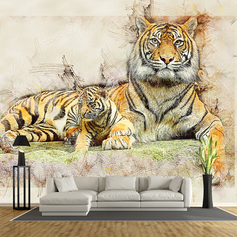 Animal Illustration Mural Wallpaper Stain Resistant Wall Covering for Living Room
