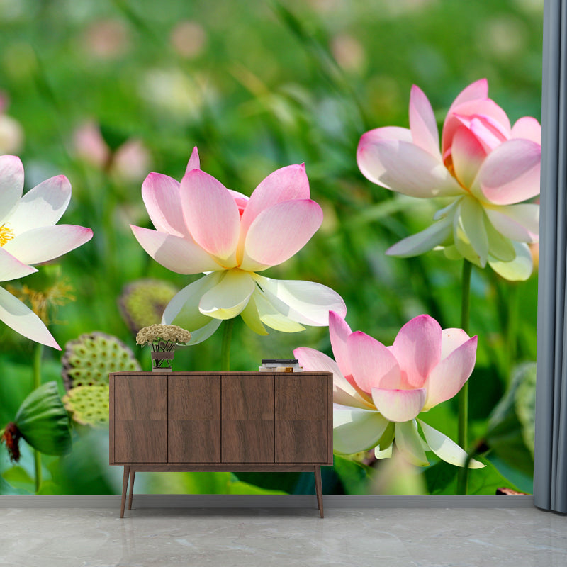 Lotus Wall Mural Stain-Proofing Home Decoration for Bedroom, Custom Size Available
