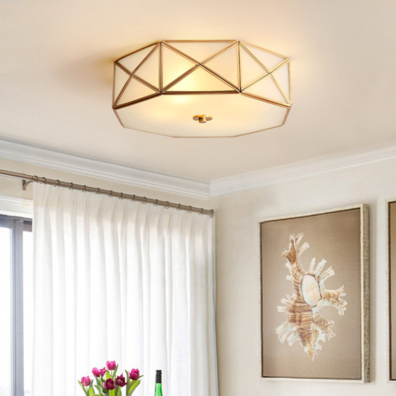 Plafonnier en verre et laiton de Style rétro colonial, plafonnier géométrique en cuivre pour le salon