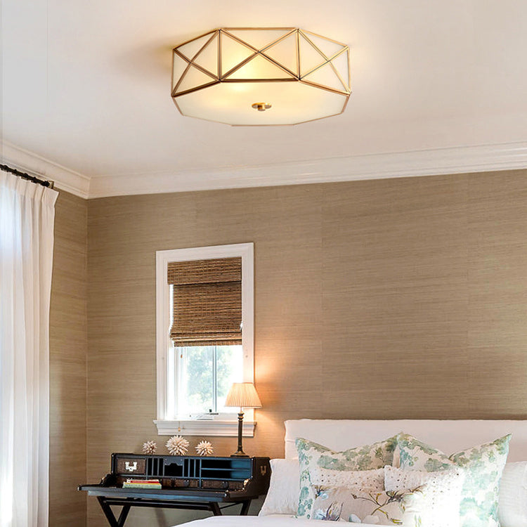 Plafonnier en verre et laiton de Style rétro colonial, plafonnier géométrique en cuivre pour le salon