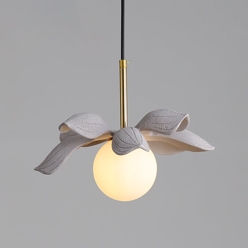 Indoor Globe White Glass Hanging Light, Simple Hanging Lamp with Flower Top