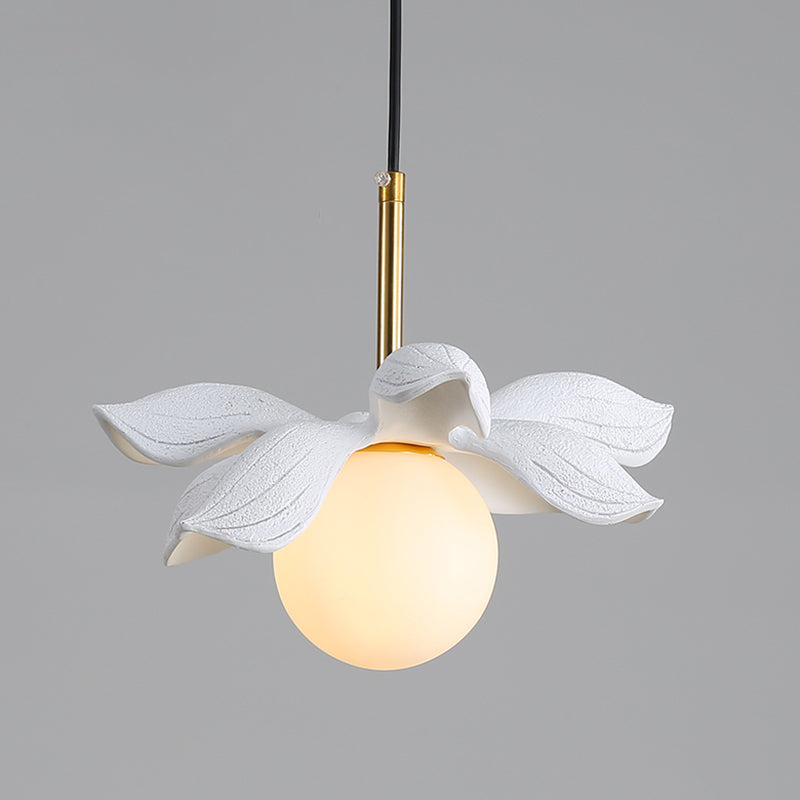 Indoor Globe White Glass Hanging Light, Simple Hanging Lamp with Flower Top