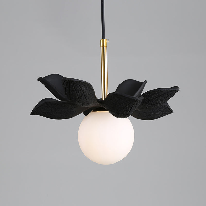 Indoor Globe White Glass Hanging Light, Simple Hanging Lamp with Flower Top