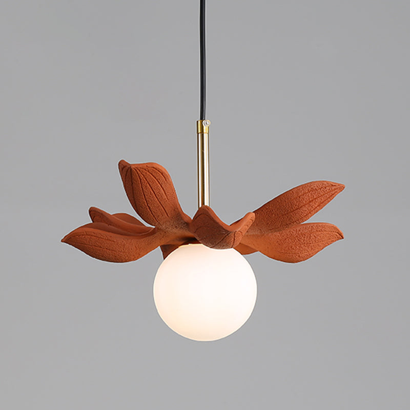 Indoor Globe White Glass Hanging Light, Simple Hanging Lamp with Flower Top