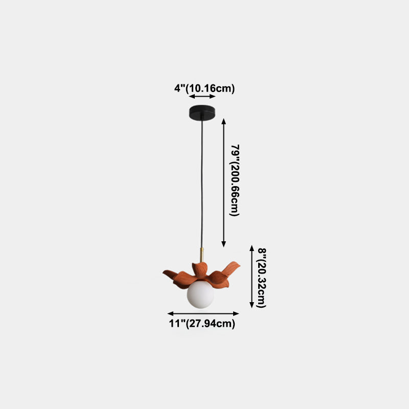 Indoor Globe White Glass Hanging Light, Simple Hanging Lamp with Flower Top