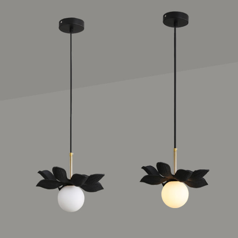 Indoor Globe White Glass Hanging Light, Simple Hanging Lamp with Flower Top