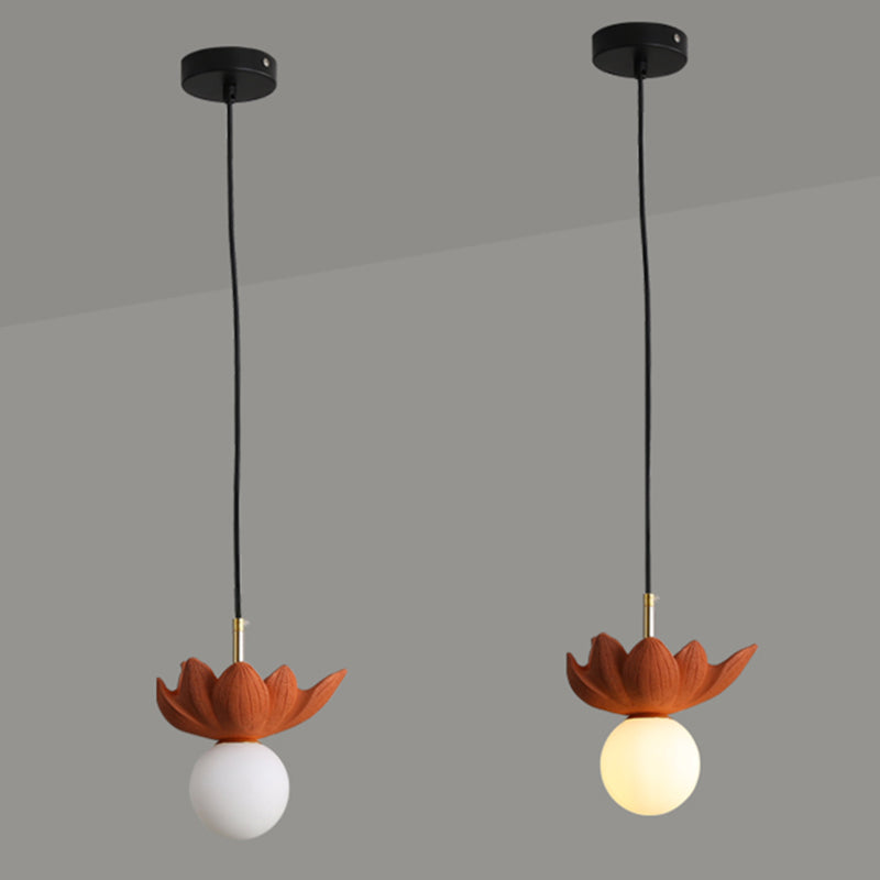 Indoor Globe White Glass Hanging Light, Simple Hanging Lamp with Flower Top
