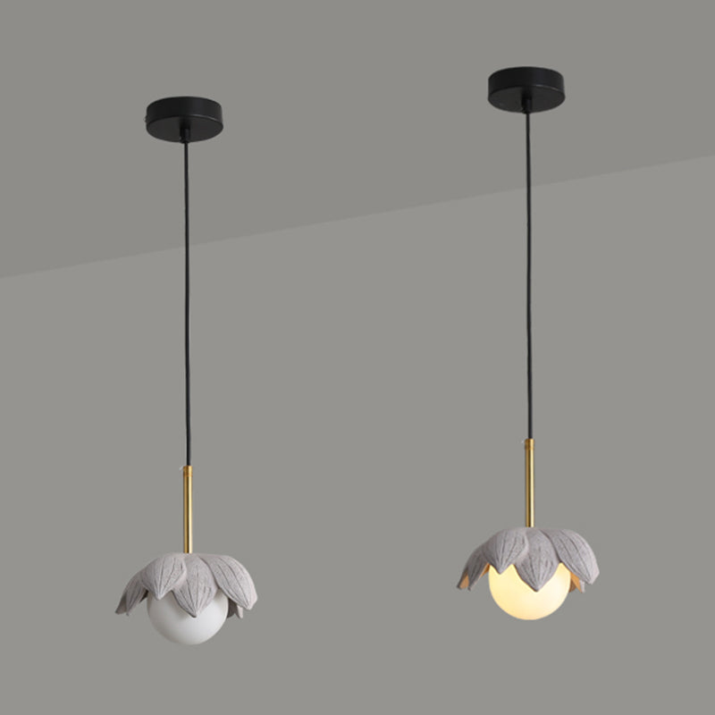 Indoor Globe White Glass Hanging Light, Simple Hanging Lamp with Flower Top