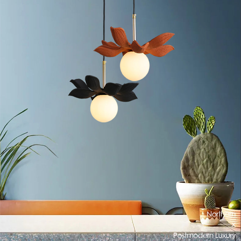 Indoor Globe White Glass Hanging Light, Simple Hanging Lamp with Flower Top