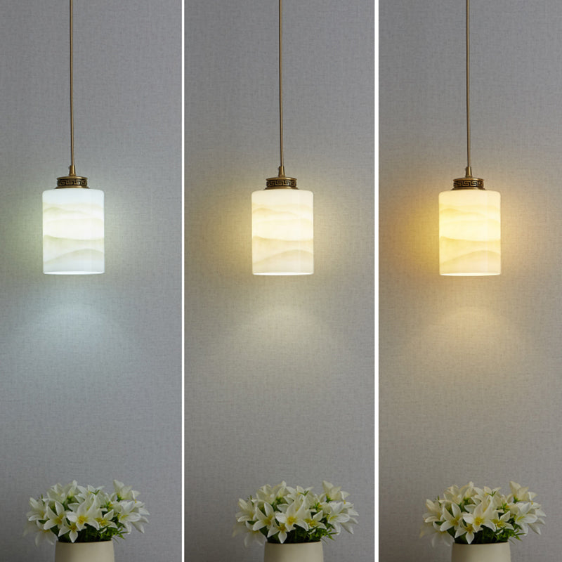 Marble Hanging Lamp, Nordic Cylinder Shade Pendant Lighting for Living Room