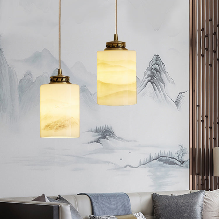 Marble Hanging Lamp, Nordic Cylinder Shade Pendant Lighting for Living Room