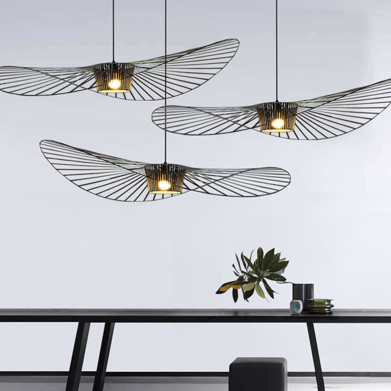 Contemporary Pendant Lights with Cage Shade, Industrail Metal 1-Light Straw Hat Pendant Light