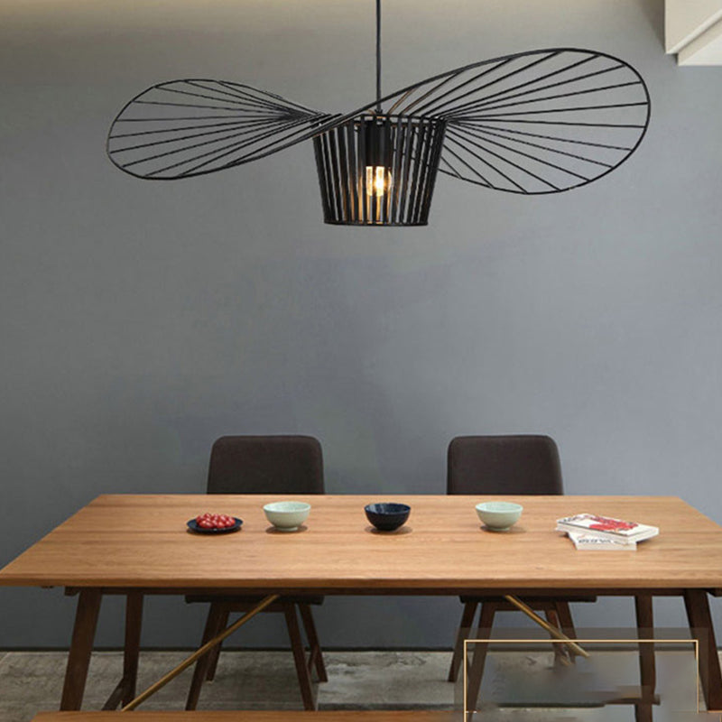 Contemporary Pendant Lights with Cage Shade, Industrail Metal 1-Light Straw Hat Pendant Light