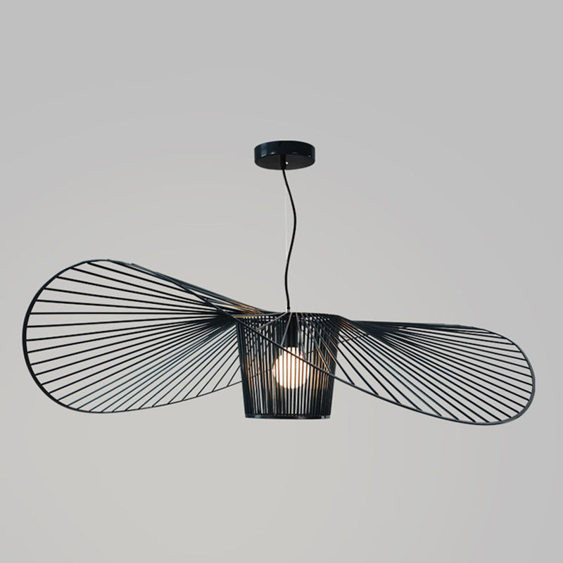 Contemporary Pendant Lights with Cage Shade, Industrail Metal 1-Light Straw Hat Pendant Light