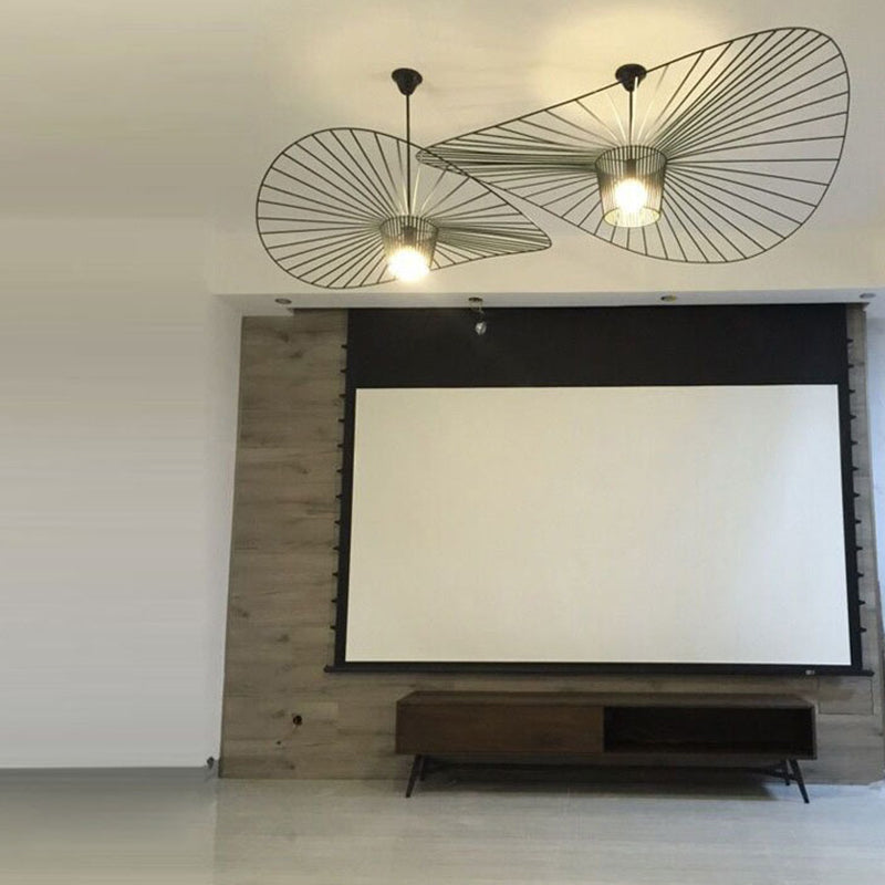 Contemporary Pendant Lights with Cage Shade, Industrail Metal 1-Light Straw Hat Pendant Light