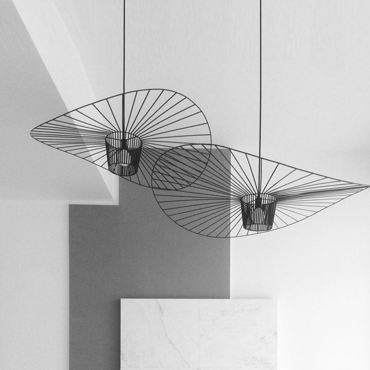 Contemporary Pendant Lights with Cage Shade, Industrail Metal 1-Light Straw Hat Pendant Light