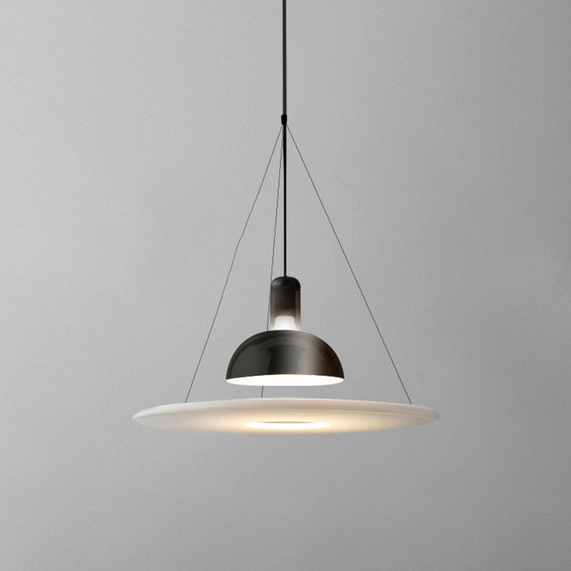 Minimalist Indoor Pendant Light, Dome Shade Metal 1-Light Pendant Lighting with Disk Under