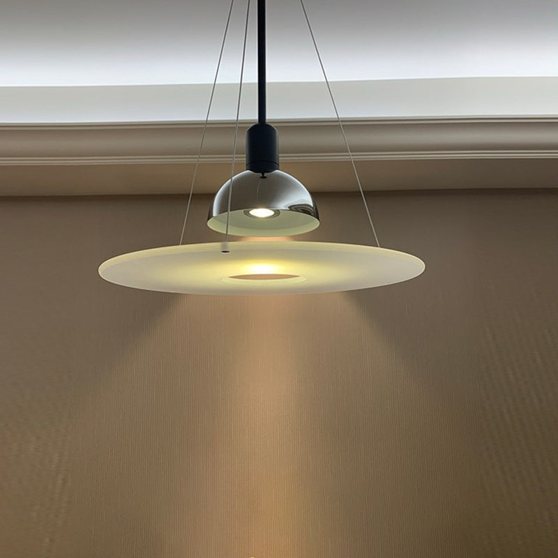 Minimalist Indoor Pendant Light, Dome Shade Metal 1-Light Pendant Lighting with Disk Under