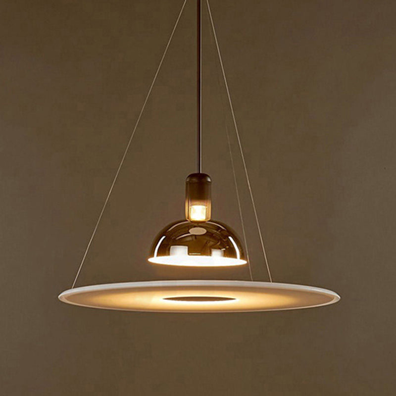Minimalist Indoor Pendant Light, Dome Shade Metal 1-Light Pendant Lighting with Disk Under