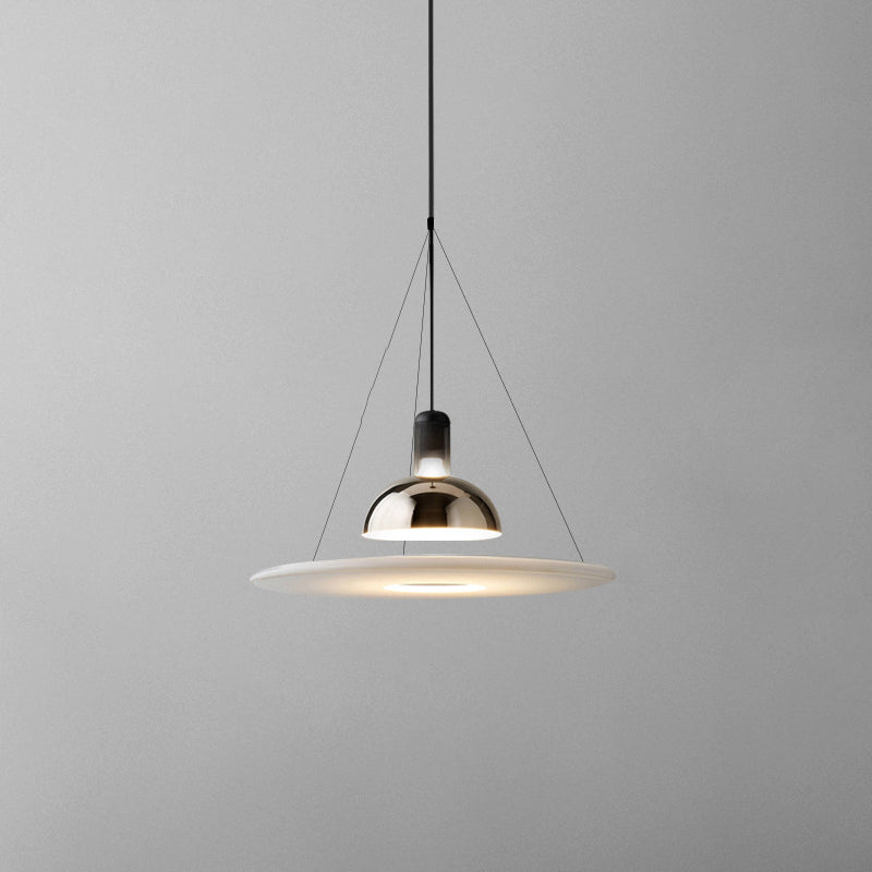 Minimalist Indoor Pendant Light, Dome Shade Metal 1-Light Pendant Lighting with Disk Under