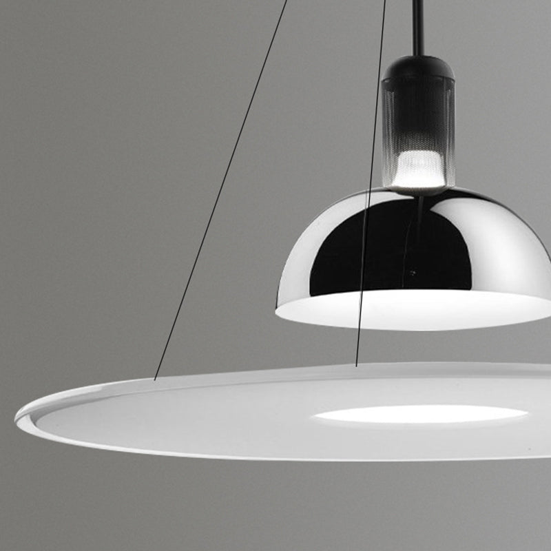 Minimalist Indoor Pendant Light, Dome Shade Metal 1-Light Pendant Lighting with Disk Under