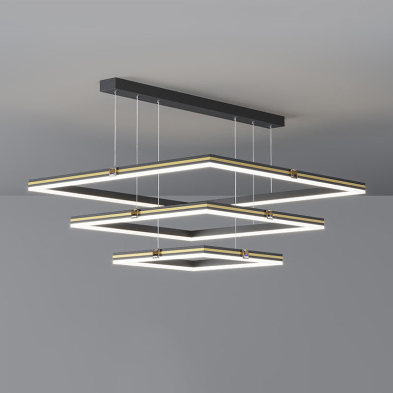 Luminaires de lustre à 3 niveaux modernes lampe suspendue à LED en métal pour le salon
