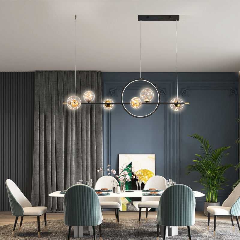 Contemporary Glass Chandelier Lamp Linear Island Pendant for Dining Room