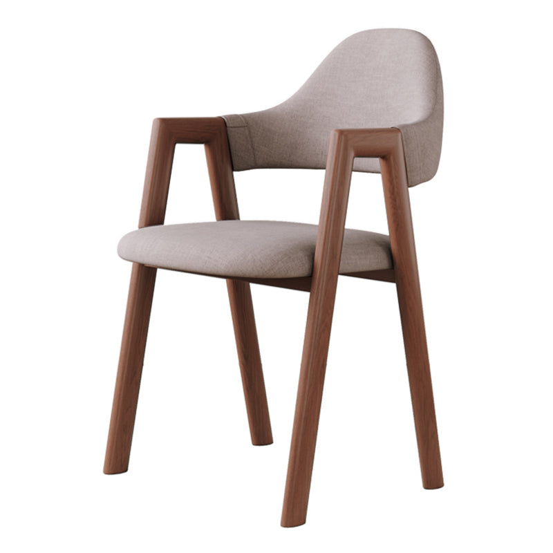 Contemporary Brown Kitchen Dining Arm Chair Wood Opening Back Dining Arm Chair