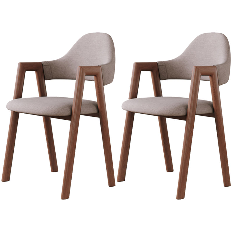 Contemporary Brown Kitchen Dining Arm Chair Wood Opening Back Dining Arm Chair