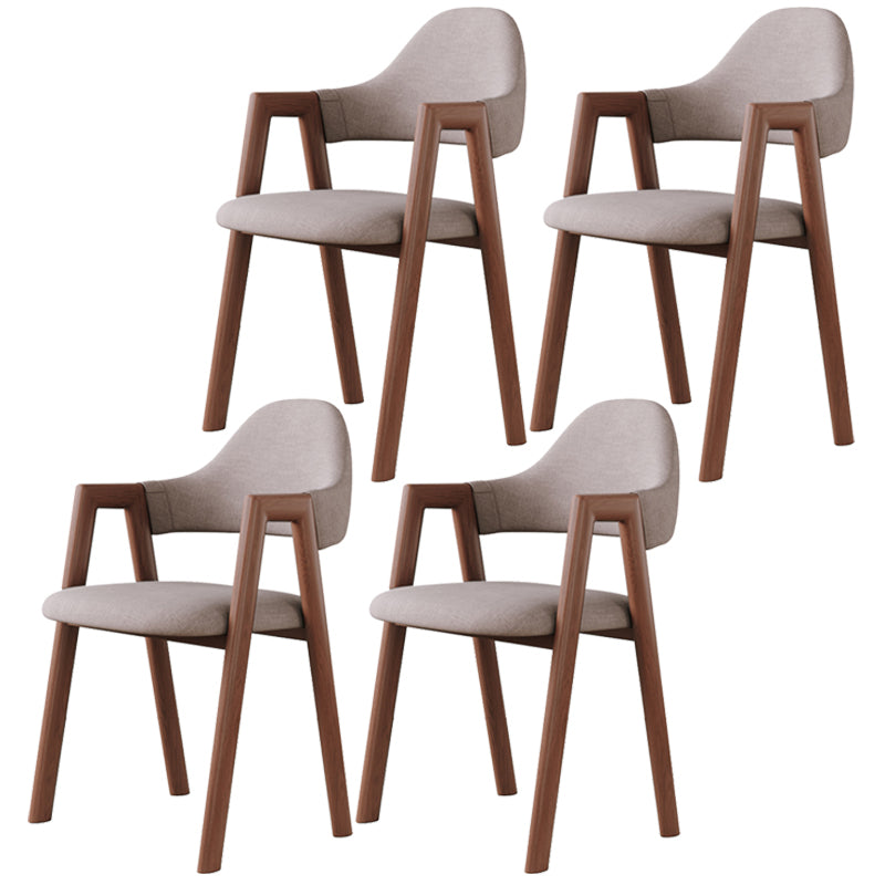 Contemporary Brown Kitchen Dining Arm Chair Wood Opening Back Dining Arm Chair