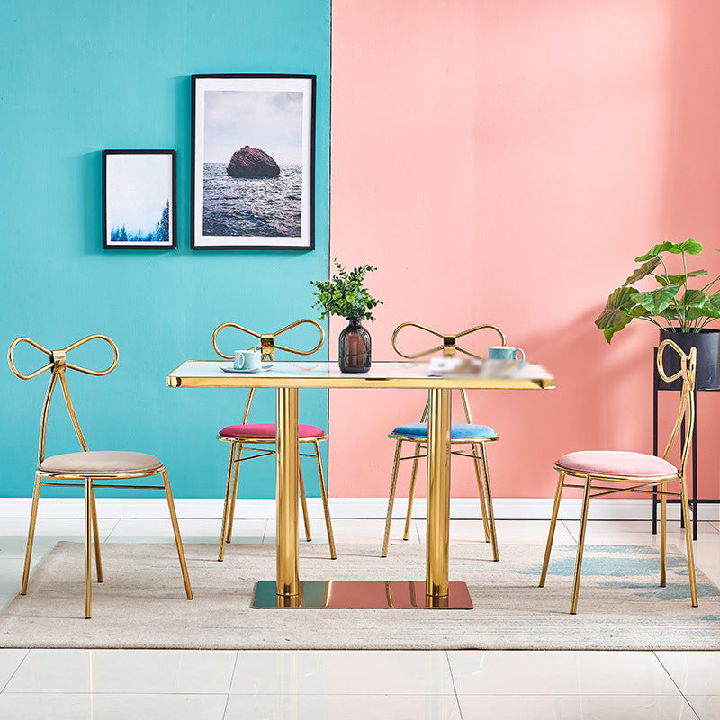 Chaise d'appoint en métal de style Glam, chaise de salle à manger à dossier ouvert avec pieds dorés pour un usage domestique