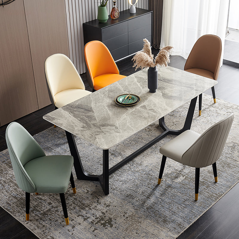 Nordic Glam Style Leather Dining Chair Parsons Chair with Wooden Legs for Kitchen