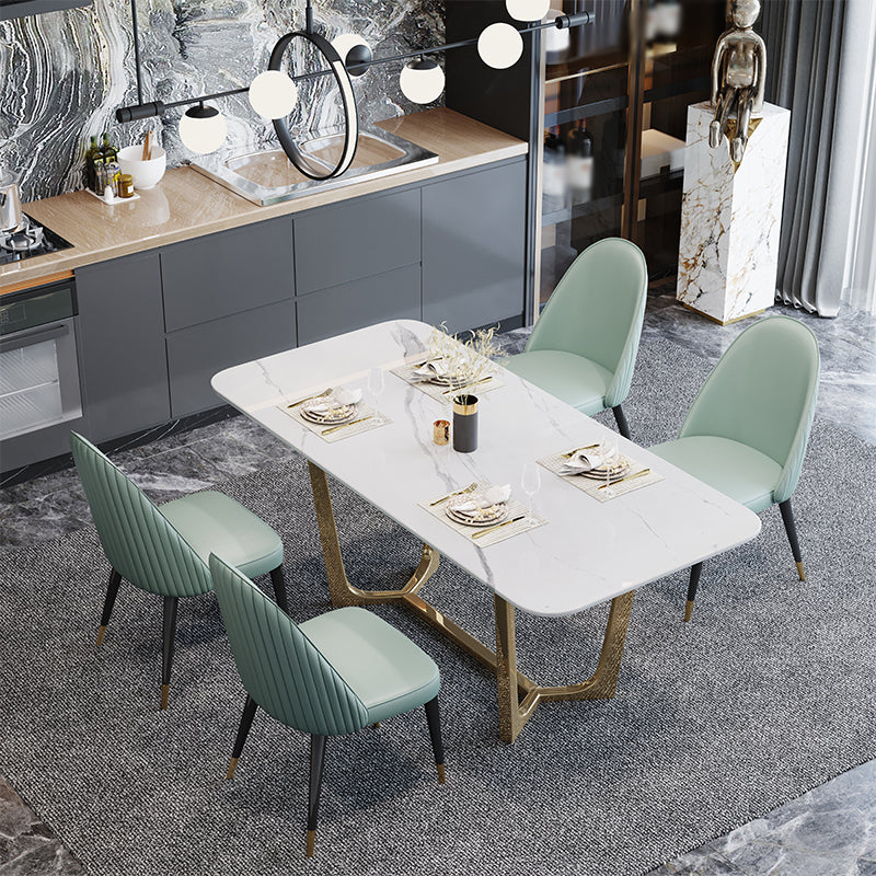 Nordic Glam Style Leather Dining Chair Parsons Chair with Wooden Legs for Kitchen