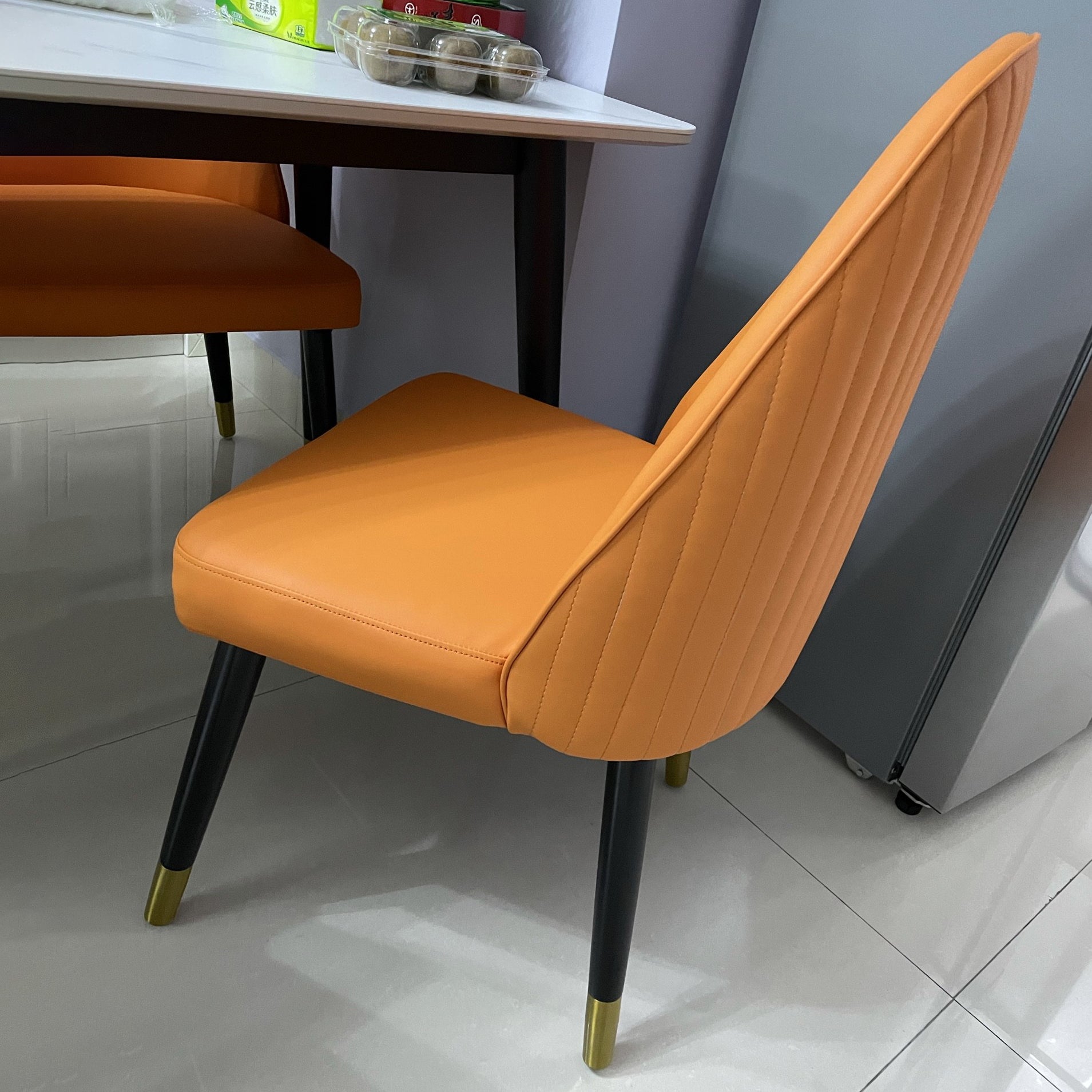 Nordic Glam Style Leather Dining Chair Parsons Chair with Wooden Legs for Kitchen