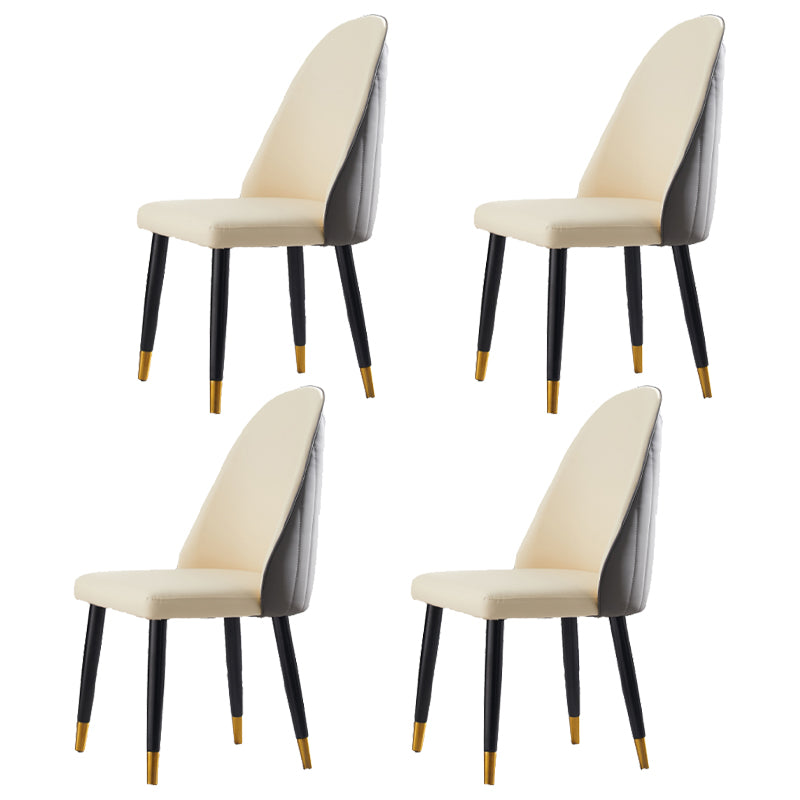 Nordic Glam Style Leather Dining Chair Parsons Chair with Wooden Legs for Kitchen