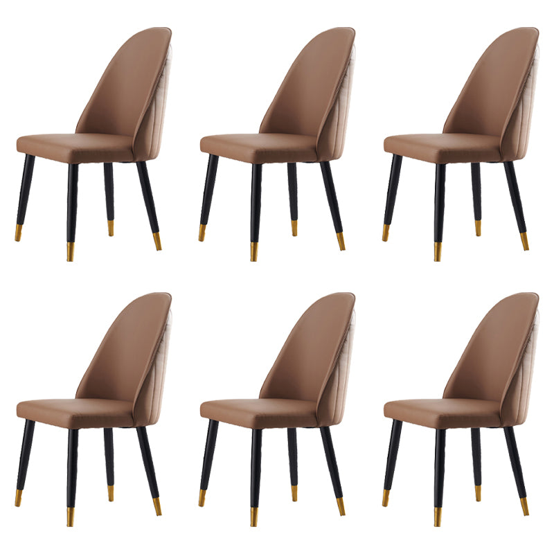 Nordic Glam Style Leather Dining Chair Parsons Chair with Wooden Legs for Kitchen