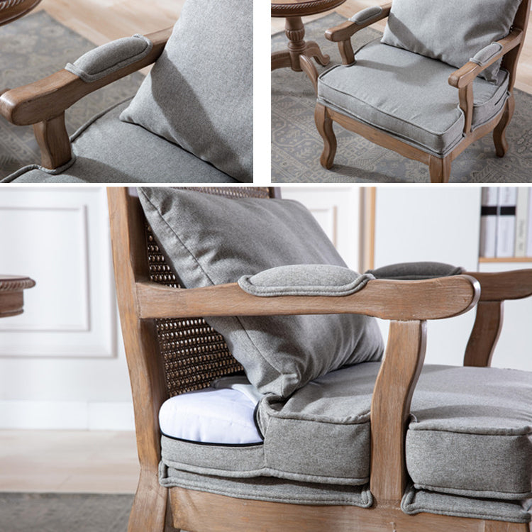 Country Style Dining Arm Chair Solid Back Chair with 4 Wood Legs for Home Use