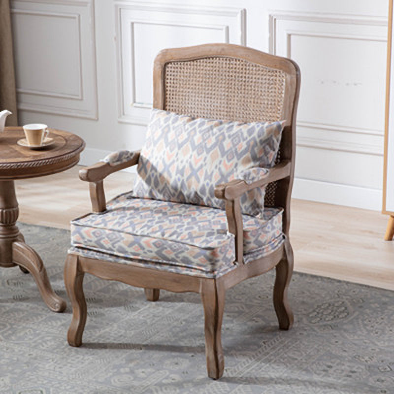 Country Style Dining Arm Chair Solid Back Chair with 4 Wood Legs for Home Use