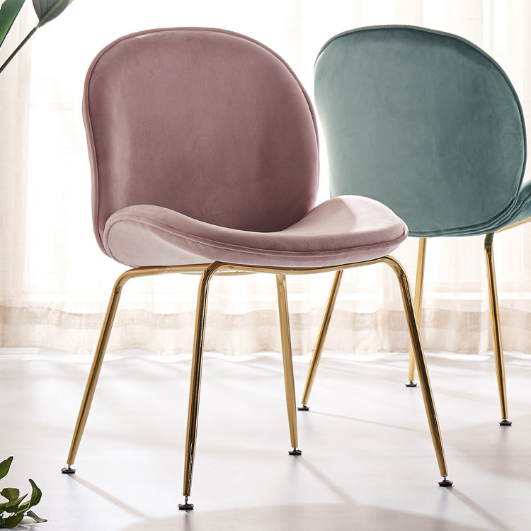 Upholstered Velvet Armless Dining Chairs Solid Back Side Chair with Metal Legs