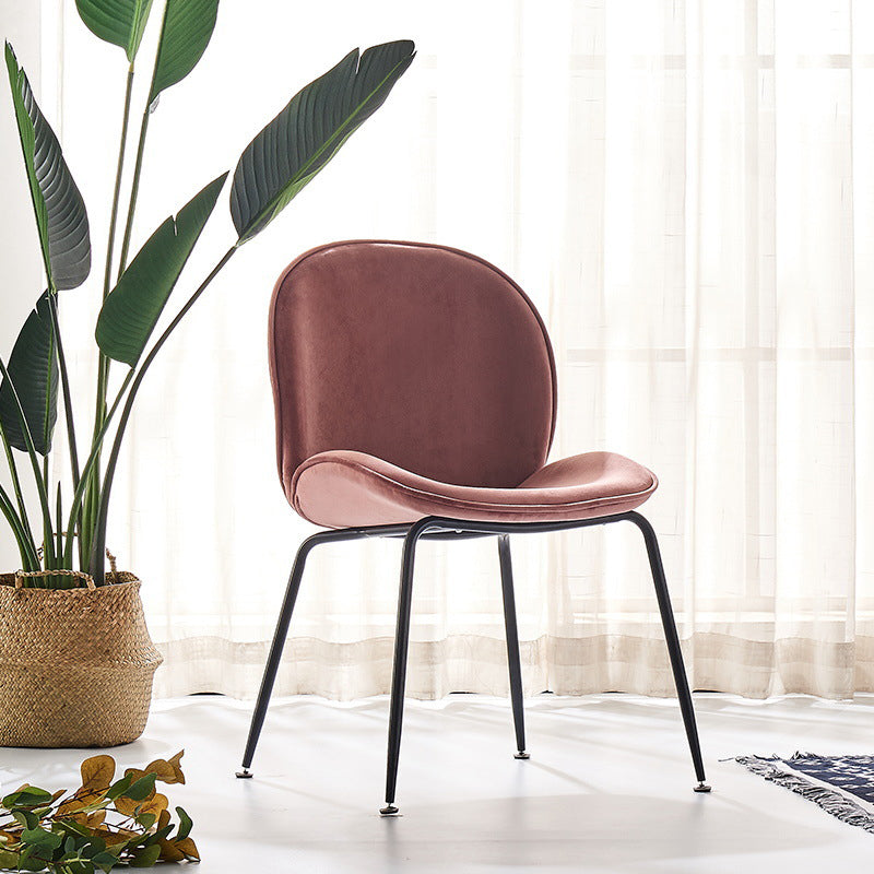 Upholstered Velvet Armless Dining Chairs Solid Back Side Chair with Metal Legs