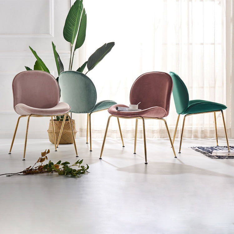 Upholstered Velvet Armless Dining Chairs Solid Back Side Chair with Metal Legs