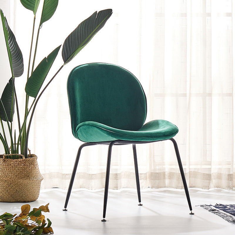 Upholstered Velvet Armless Dining Chairs Solid Back Side Chair with Metal Legs