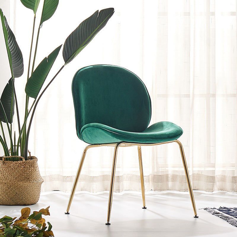 Upholstered Velvet Armless Dining Chairs Solid Back Side Chair with Metal Legs