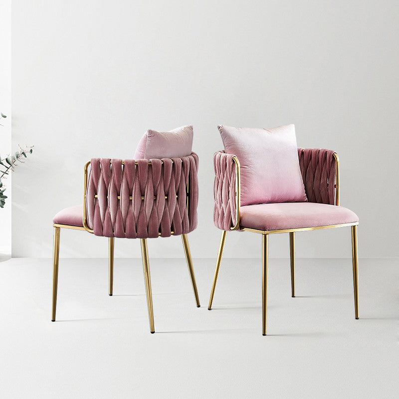 Scandinavian Bedroom Velvet Side Chair Light Color Solid Back Dining Chair