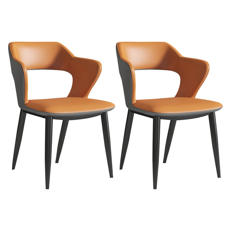 Modern Leather Dining Arm Chair Upholstered Open Back Armchair with Metal Legs
