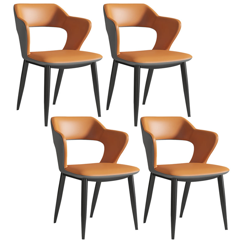 Modern Leather Dining Arm Chair Upholstered Open Back Armchair with Metal Legs