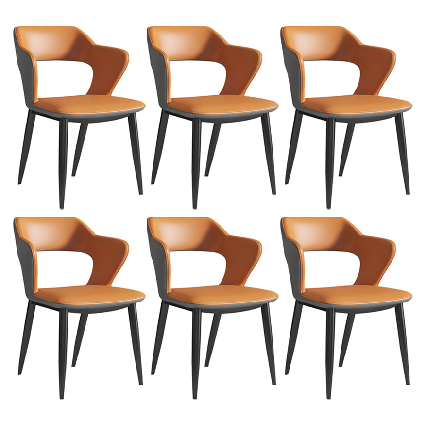 Modern Leather Dining Arm Chair Upholstered Open Back Armchair with Metal Legs