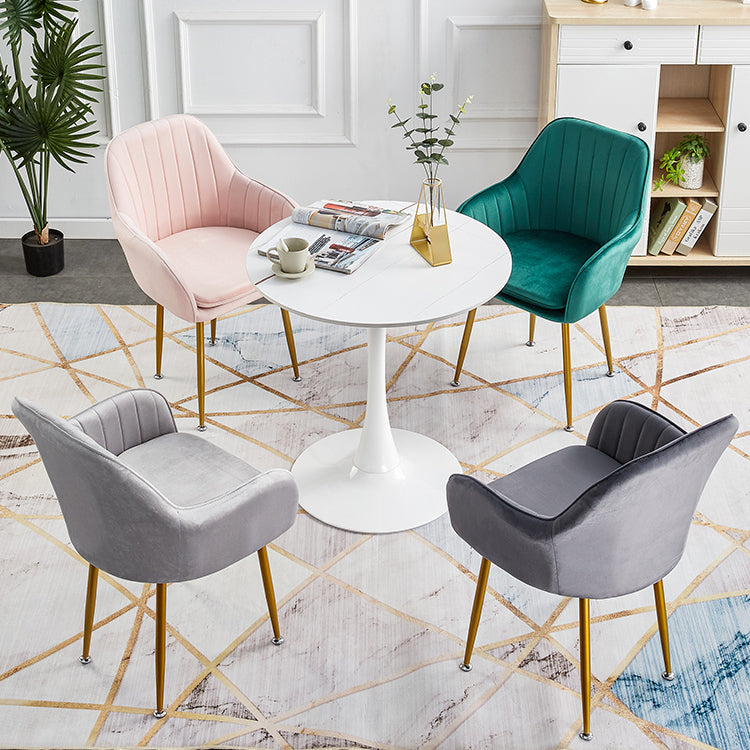 Scandinavian Dining Arm Chair Solid Back Side Chair with Metal Legs for Home Use