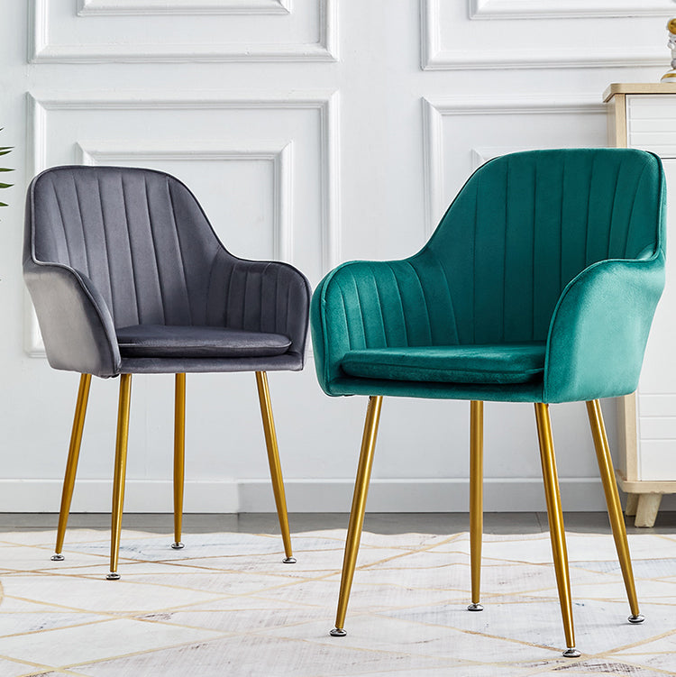 Scandinavian Dining Arm Chair Solid Back Side Chair with Metal Legs for Home Use